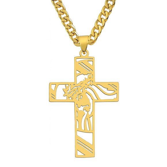 The Unbranded Brand Other - Men Stainless Steel Crown of Thorns Jesus Cross Necklace